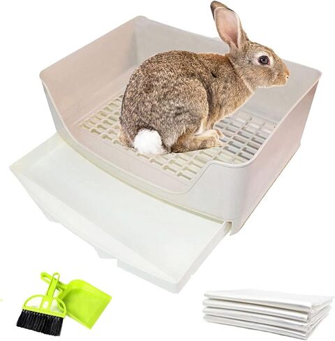 Tfwadmx Large Rabbit Litter Box Bunny Corner Toilet Potty Trainer with Drawer Bigger Pet Pan for Adult Guinea Pigs Chinchilla Hamster Hedgehog and Other Animals (Brown) in Kuwait