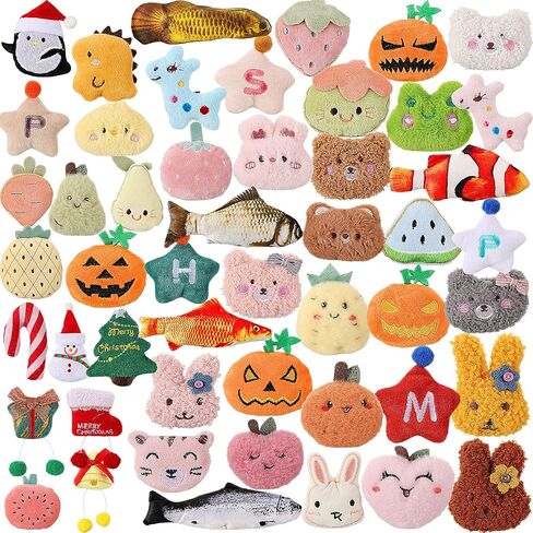 Sratte 50 Pieces Cat Toys Bulk Catnip Indoor Interactive Chew Toys Different Soft Cotton Cute Shapes Inside Kitten Entertaining Kitty Plush Training Chewing Birthday Gift Pillow(Fresh) in Saudi Arabia