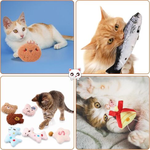 Sratte 50 Pieces Cat Toys Bulk Catnip Indoor Interactive Chew Toys Different Soft Cotton Cute Shapes Inside Kitten Entertaining Kitty Plush Training Chewing Birthday Gift Pillow(Fresh) in Saudi Arabia