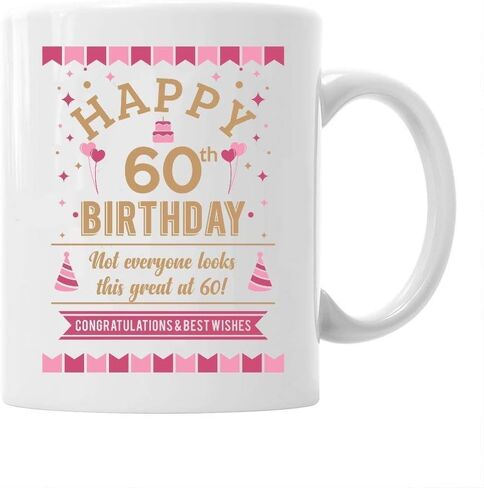 كوب هدية عيد الميلاد الستين للرجال والنساء عيد ميلاد سعيد 60 كوب قهوة 11 أونصة in Kuwait