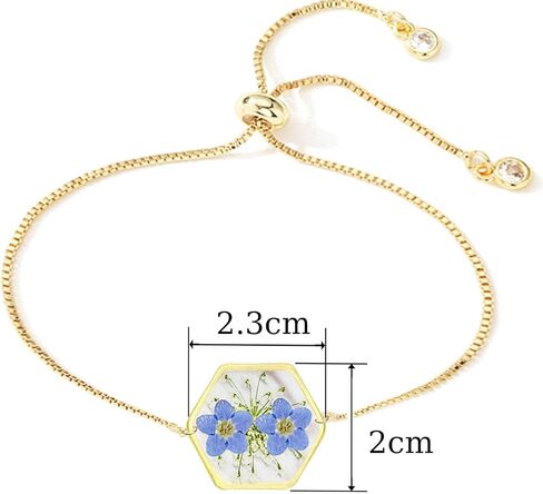 Forget-Me-Not and Queen Anne's Lace Pressed Flower Bracelet| 14k Gold Pressed Flower Handmade Bracelets| bracelet with White Stone| Real Alaska State Wildflower Pressed flower jewelry Gifts for Her in Saudi Arabia