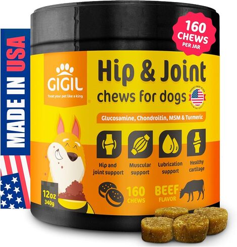 GIGIL Joint Support Supplement for Dogs – Hip and Joint Chews for Dogs with Glucosamine Chondroitin and MSM, Hyaluronic Acid – Dog Joint Supplement Large & Small Breeds – Beef Flavor – 9oz (120 Chews) in Saudi Arabia