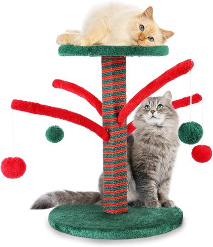 Cat Tree, Cat Scratching Post for Indoor Cats, Christmas, Cat Tower with Platform, 4 Interactive Dangling Ball, Sisal Scratching Poles for Cats Play Rest in Kuwait