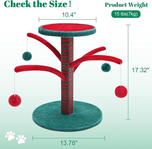Cat Tree, Cat Scratching Post for Indoor Cats, Christmas, Cat Tower with Platform, 4 Interactive Dangling Ball, Sisal Scratching Poles for Cats Play Rest in Kuwait