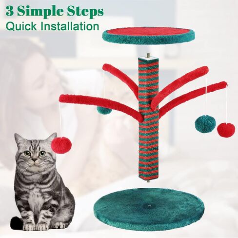 Cat Tree, Cat Scratching Post for Indoor Cats, Christmas, Cat Tower with Platform, 4 Interactive Dangling Ball, Sisal Scratching Poles for Cats Play Rest in Kuwait