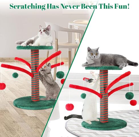 Cat Tree, Cat Scratching Post for Indoor Cats, Christmas, Cat Tower with Platform, 4 Interactive Dangling Ball, Sisal Scratching Poles for Cats Play Rest in Kuwait