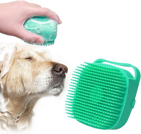 Dropshipping Soft Safe Silicone Pet Bathroom Massage Cleaning Grooming Tools Dog Cat Bath Brush with Shampoo Box (Pink), Small in Saudi Arabia