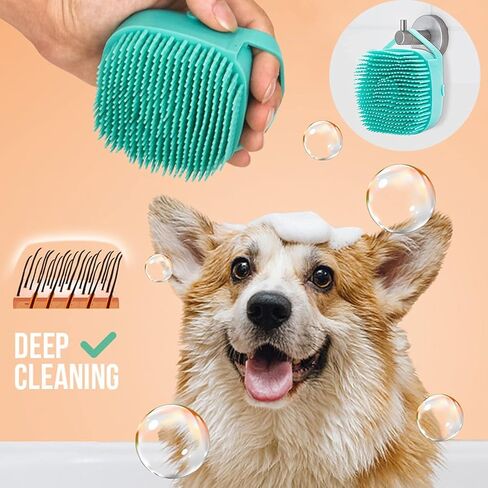 Dropshipping Soft Safe Silicone Pet Bathroom Massage Cleaning Grooming Tools Dog Cat Bath Brush with Shampoo Box (Pink), Small in Saudi Arabia