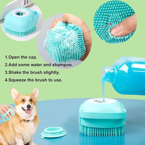 Dropshipping Soft Safe Silicone Pet Bathroom Massage Cleaning Grooming Tools Dog Cat Bath Brush with Shampoo Box (Pink), Small in Saudi Arabia