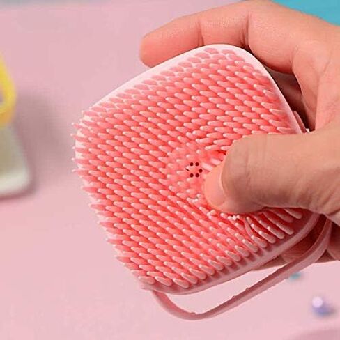 Dropshipping Soft Safe Silicone Pet Bathroom Massage Cleaning Grooming Tools Dog Cat Bath Brush with Shampoo Box (Pink), Small in Saudi Arabia
