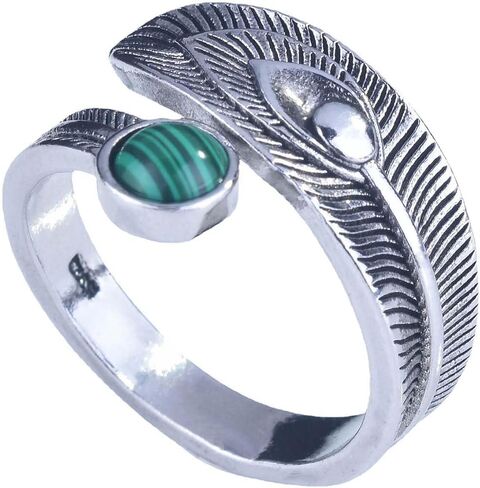 Malachite Ring Green Malachite Stone Ring for Women Silver Statement Ring Handmade Adjustable Ring Birthstone Ring Jewelry Gift for Mom Wife Girlfriend(Silver) in Saudi Arabia