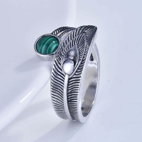 Malachite Ring Green Malachite Stone Ring for Women Silver Statement Ring Handmade Adjustable Ring Birthstone Ring Jewelry Gift for Mom Wife Girlfriend(Silver) in Saudi Arabia