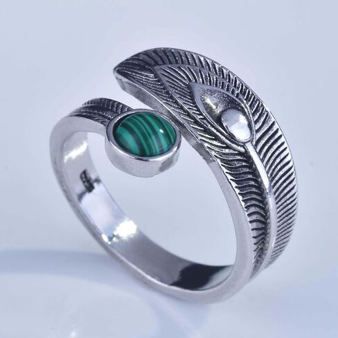 Malachite Ring Green Malachite Stone Ring for Women Silver Statement Ring Handmade Adjustable Ring Birthstone Ring Jewelry Gift for Mom Wife Girlfriend(Silver) in Saudi Arabia