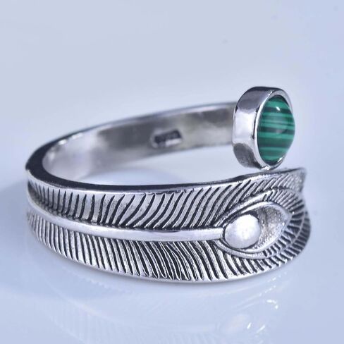 Malachite Ring Green Malachite Stone Ring for Women Silver Statement Ring Handmade Adjustable Ring Birthstone Ring Jewelry Gift for Mom Wife Girlfriend(Silver) in Saudi Arabia