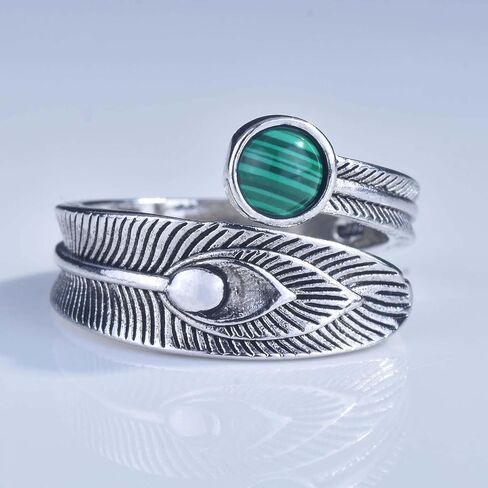Malachite Ring Green Malachite Stone Ring for Women Silver Statement Ring Handmade Adjustable Ring Birthstone Ring Jewelry Gift for Mom Wife Girlfriend(Silver) in Saudi Arabia