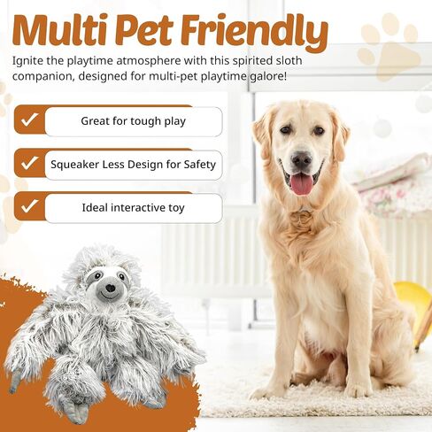 Nomi's Choice Sloth Multipet Dog Toy and Puppy Snuggle Buddy – Plush Stuffed Animals for All Breeds, Rope Dog Toy, Medium Sized Sloth, No Squeaker Pet Safe in Saudi Arabia