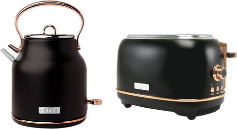 Haden 1.7L Stainless Steel Electric Kettle and 2 Slice Wide Slot Toaster Kitchen Appliance Set for Home and Cooking Essentials, Black/Copper in Saudi Arabia