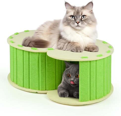 Cat Cave House Tunnel for Indoor Cats, Detachable and Portable Cat Cave Bed Shelter Cat Toys Play House, Scratch Resistant Cat Hideaway, Easy to Assemble and Clean, Green and Yellow in Saudi Arabia