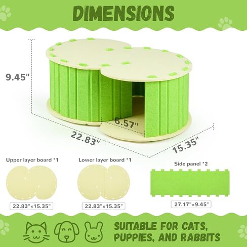 Cat Cave House Tunnel for Indoor Cats, Detachable and Portable Cat Cave Bed Shelter Cat Toys Play House, Scratch Resistant Cat Hideaway, Easy to Assemble and Clean, Green and Yellow in Saudi Arabia