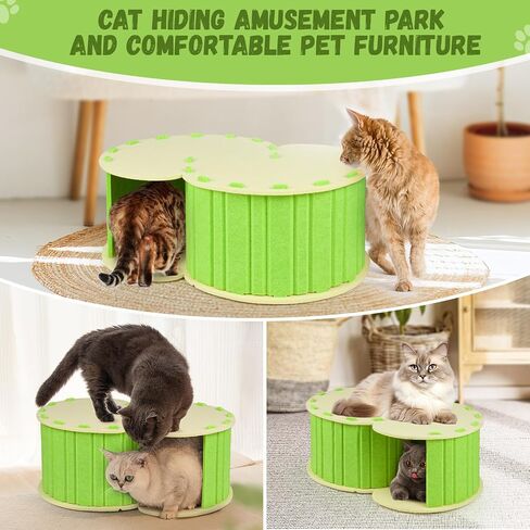 Cat Cave House Tunnel for Indoor Cats, Detachable and Portable Cat Cave Bed Shelter Cat Toys Play House, Scratch Resistant Cat Hideaway, Easy to Assemble and Clean, Green and Yellow in Saudi Arabia