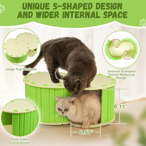 Cat Cave House Tunnel for Indoor Cats, Detachable and Portable Cat Cave Bed Shelter Cat Toys Play House, Scratch Resistant Cat Hideaway, Easy to Assemble and Clean, Green and Yellow in Saudi Arabia