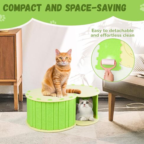 Cat Cave House Tunnel for Indoor Cats, Detachable and Portable Cat Cave Bed Shelter Cat Toys Play House, Scratch Resistant Cat Hideaway, Easy to Assemble and Clean, Green and Yellow in Saudi Arabia