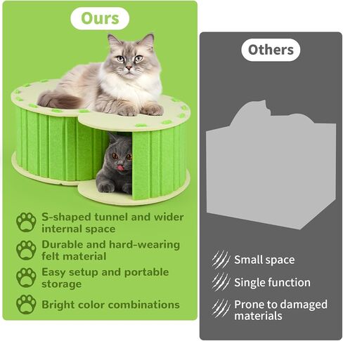 Cat Cave House Tunnel for Indoor Cats, Detachable and Portable Cat Cave Bed Shelter Cat Toys Play House, Scratch Resistant Cat Hideaway, Easy to Assemble and Clean, Green and Yellow in Saudi Arabia