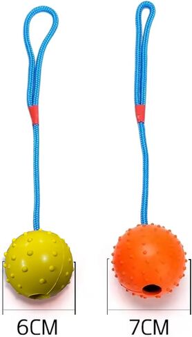 Working Dog Fetch Ball with Rope, Dog Training Ball, Exercise Rubber Ball for Dogs (Orange, 7cm/3in) in Kuwait