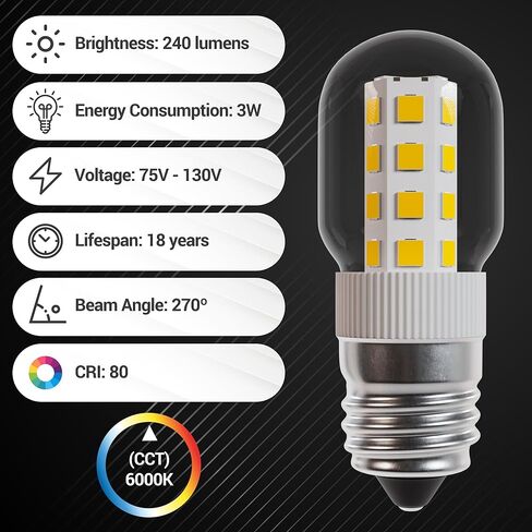 لمبة الميكروويف BlueStars 3W E17 Base 8206232A لمبة إضاءة LED قابلة للتعتيم، 3000K أبيض دافئ، يساوي 40W ساطع، 75V-130V، 240 لومن للثلاجة والميكروويف وغطاء المطبخ - حزمة من 3 in Saudi Arabia