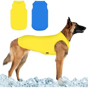 2 Pieces Dog Shirts, Soft and Cool Dog Sleeveless Vest, Breathable Lightweight Pet Tshirt, Summer Pet Apparel Tank Top for Medium Large Pets - Yellow+Blue (S)