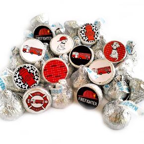 Firefighter Labels for Hershey Kisses Chocolates by Adore By Nat - Fire Truck Dalmation Candy Sticker Party Favors - Set of 240