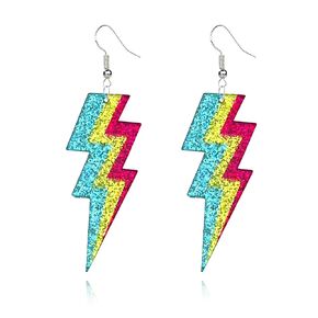 80s Neon Earrings for Women Colorful Cassette Tape Earrings Retro Lightning Acrylic Drop Earrings Halloween Neon Accessories 70s 80s Outfit Glow Party (Lightning A1)
