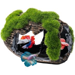 Betta Fish Broken Barrel Decor Tank Accessories, Resin Fish Cave Aquarium Fish Hide Tank Decoration (Small)