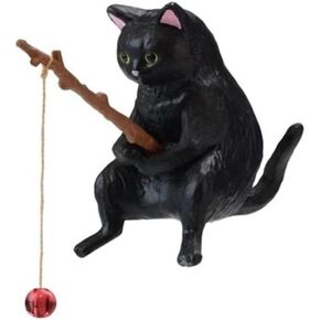 Black Cute Fish Tank Landscaping Cartoon Fishing Cat Ornaments Aquarium Accessories Household Supplies Home Office Decorations Fishing Cat Figurine Aquarium Décor Thematic Ornaments