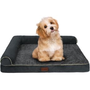 Orthopedic Dog Beds Small Sized Dog, Pet Sofa Bed with Removable Washable Cover, Egg Foam Support, Bolster Cushion for Comfortable Sleep, Non-Slip Bottom, 29" x 19" x 5" Dark Gray
