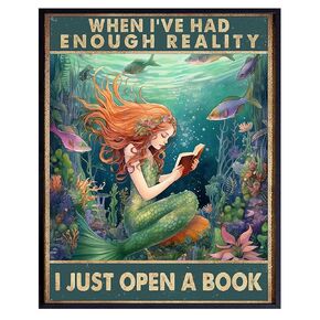 Reading Wall Art Classroom Decor - Family Wall Decor - Kids Playroom Wall Decor - Teacher Decorations - Books Decor Preschool Classroom Wall Art - nautical Ocean Wall Art Mermaid Decor - Teacher Gifts