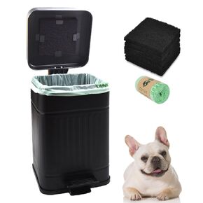 5L Dog Poop Trash Can with Lid for Outdoors，1.3 Gallon Trash Can with Activated Carbon Filter & Plastic Bags, Pet Waste Container，UP5L-BK-Fang