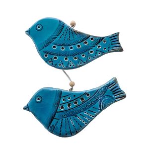 2 pcs Handmade Ceramic Decorations for hanging on the wall, textured and completely glazed ceramic birds for Living, Bedroom, Bathroom, Hall, Kitchen, Farm, Home Decor