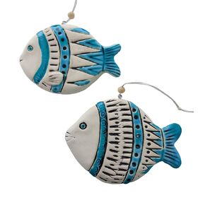 2 pcs Handmade Ceramic Decorations for hanging on the wall, textured and partially glazed ceramic large fish, for Living, Bedroom, Bathroom, Hall, Kitchen, Farm, Home Decor