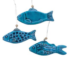 3 pcs Handmade Ceramic Decorations for hanging on the wall, textured and completely glazed ceramic medium fish, for Living, Bedroom, Bathroom, Hall, Kitchen, Farm, Home Decor
