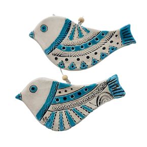 2 pcs Handmade Ceramic Decorations for hanging on the wall, textured and partially glazed ceramic birds for Living, Bedroom, Bathroom, Hall, Kitchen, Farm, Home Decor