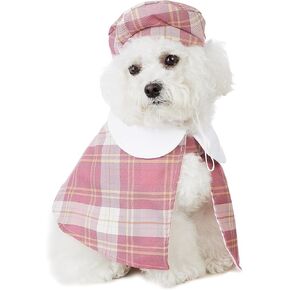 2PCS Dogs Pink Costume Plaid Pet Clothes with Dog Beret Hats for Small Dogs Shirts (Large)