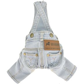 FLAdorepet Classic Dog Denim Jumpsuit Overalls,Dog Pet Cat Jeans Pants Clothes,Puppy Cowboy Costumes Outfits for Chihuahua Yorkie Dachshund (Light Blue, X-Large)