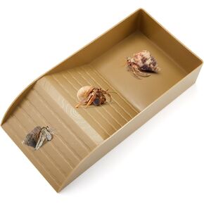 Hermit Crab Water Tank with Climbing Ramp Large Reptile Climbing Toy Tortoise Habitat Accessories Turtle Basking Platform Aquarium Pool Supplies for Small and Medium Amphibians (Wood Color)