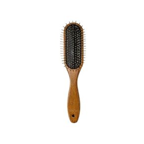 TAURO PRO LINE Wooden Dog Brush for Shedding Long and Short Hair, Wooden Soft Slicker for Grooming Haired Dogs and Cats, Metal Teeth And Sleek Design, 5,31 x 4,72 inch, L, Brown