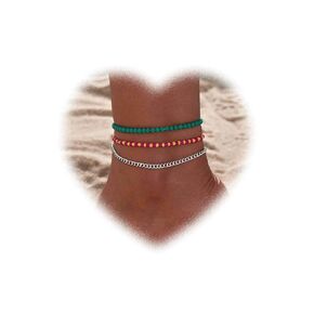 Bohemian Layered Turquoise Anklet for Women Retro Color Beads Ankle Bracelets Silver Anklet Chain Bracelet Summer Beach Foot Ankle Chain Jewelry for Girls Gifts