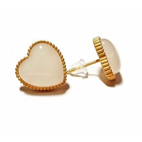 925 Sterling Silver Green Jade Heart Stud Earrings 14K Gold Plated Matte Finish Natural Gemstone Dainty Stud Women's Earrings - Hypoallergenic Safe for Sensitive Ears - USA HANDMADE (green-jade)
