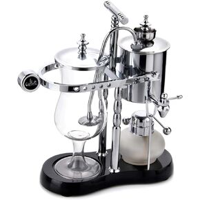 Belgian/Belgium Luxury Royal Family Balance Siphon/Syphon Coffee Maker. Elegant Double Ridged Fulcrum with Tee handle (Classic Silver)