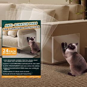 24PCS Cat Scratch Furniture Protector,Large Sizes Cat Couch Protector Self-Adhesive Anti Cat Scratch Deterrent, Cat Sofa Protector 3 Size for Choice,60 Pins