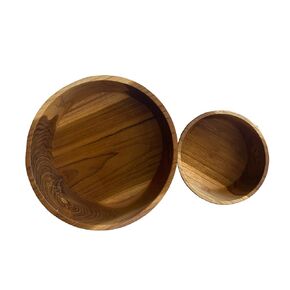 eco friendly, healthy Natural teak Wooden Bowls Hand-Carved Dip Tray Bowl Ideal for Appetizers, Dips, Sauce, Nuts, Olives, Seeds, Desserts made by Balinese artisans (open, Small)